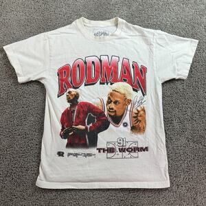 Dennis Rodman Apparel Shirt Mens Medium White Red The Worm Short Sleeve *
